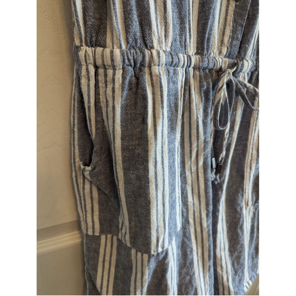 Kelly Renee Romper Women Lrg Gray Wht Striped Button Up Sleeveless Shorts Linen - Picture 4 of 9